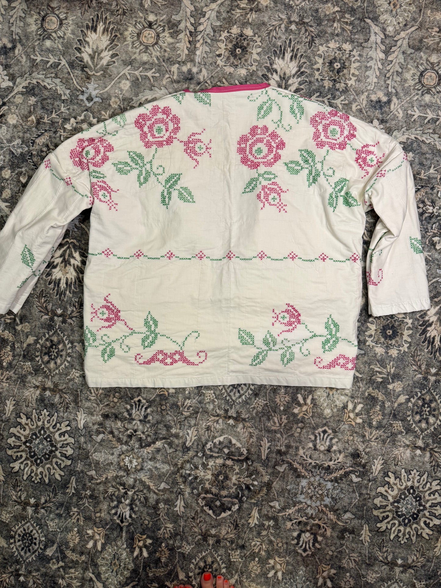 Vintage Rose Embroidered Jacket- Oversized M