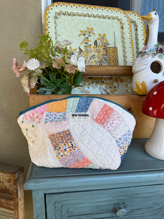 Coral & Pastel Patchwork Quilt Pouch