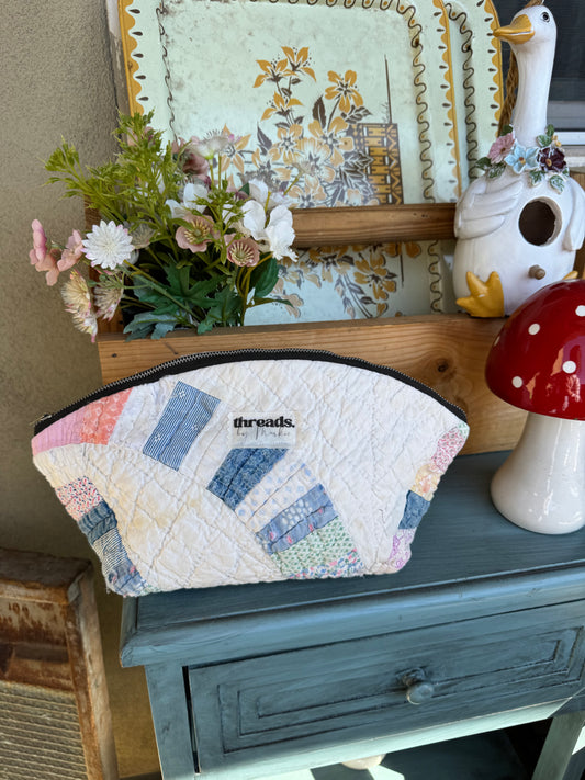 Curved White & Pastel Quilt Pouch