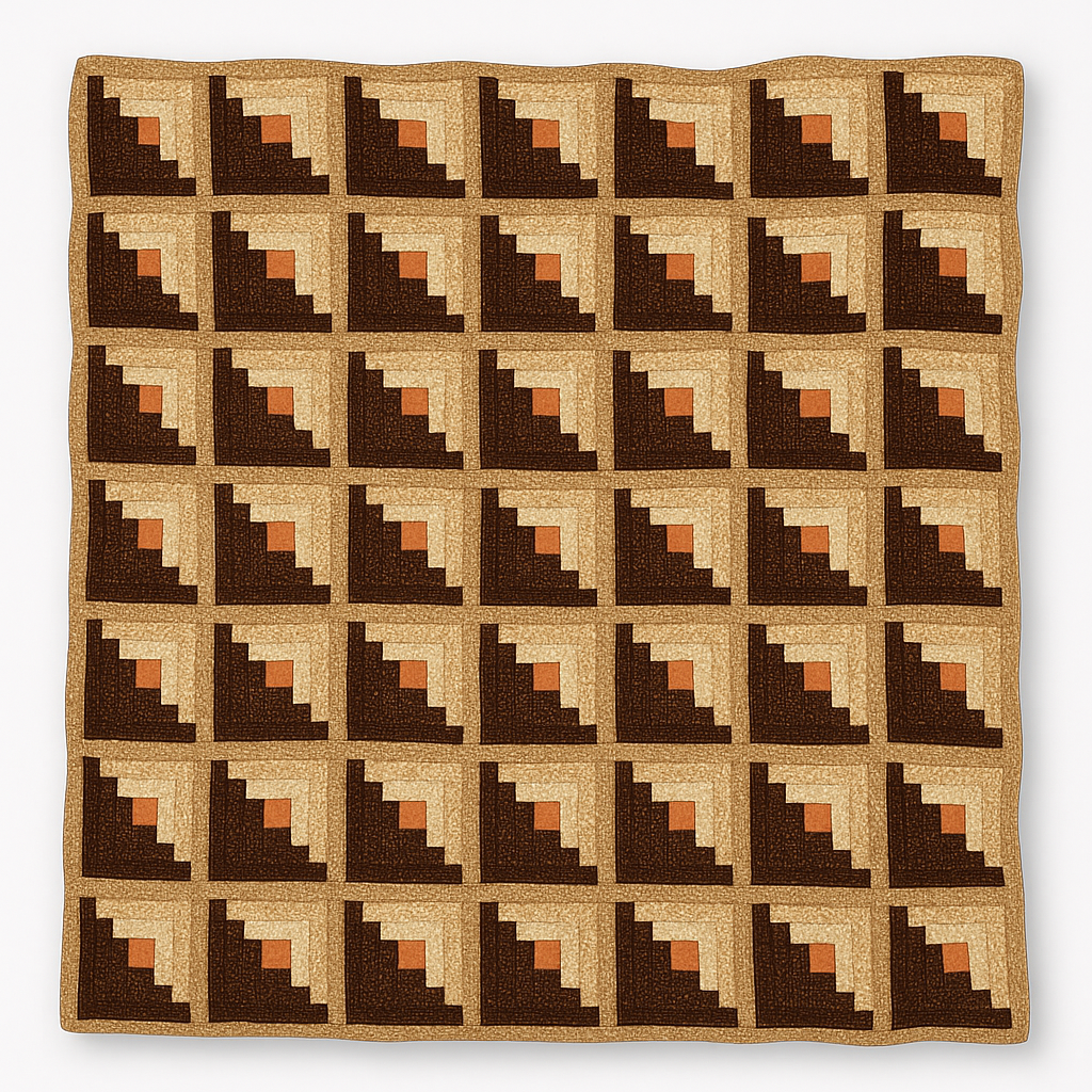 Vintage Brown/ Tan Log Cabin Quilt