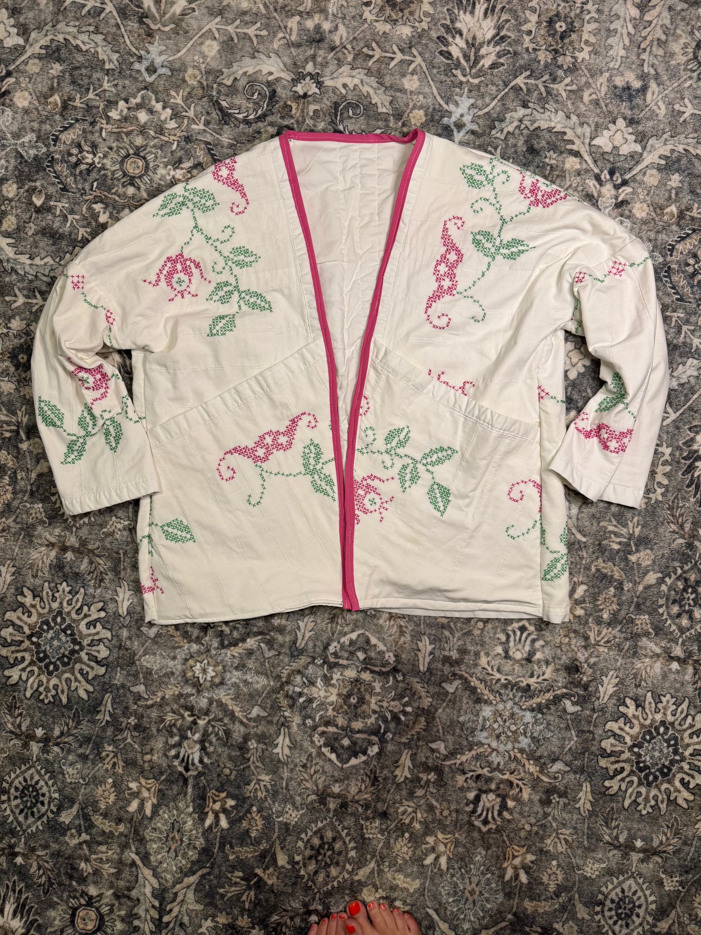 Vintage Rose Embroidered Jacket- Oversized M