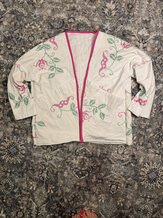 Vintage Rose Embroidered Jacket- Oversized M
