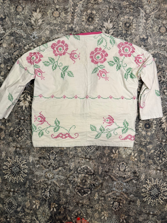 Vintage Rose Embroidered Jacket- Oversized M