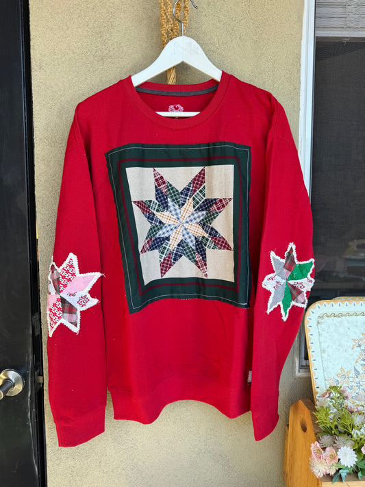 Large Holiday Heirloom Quilt Star Crewneck