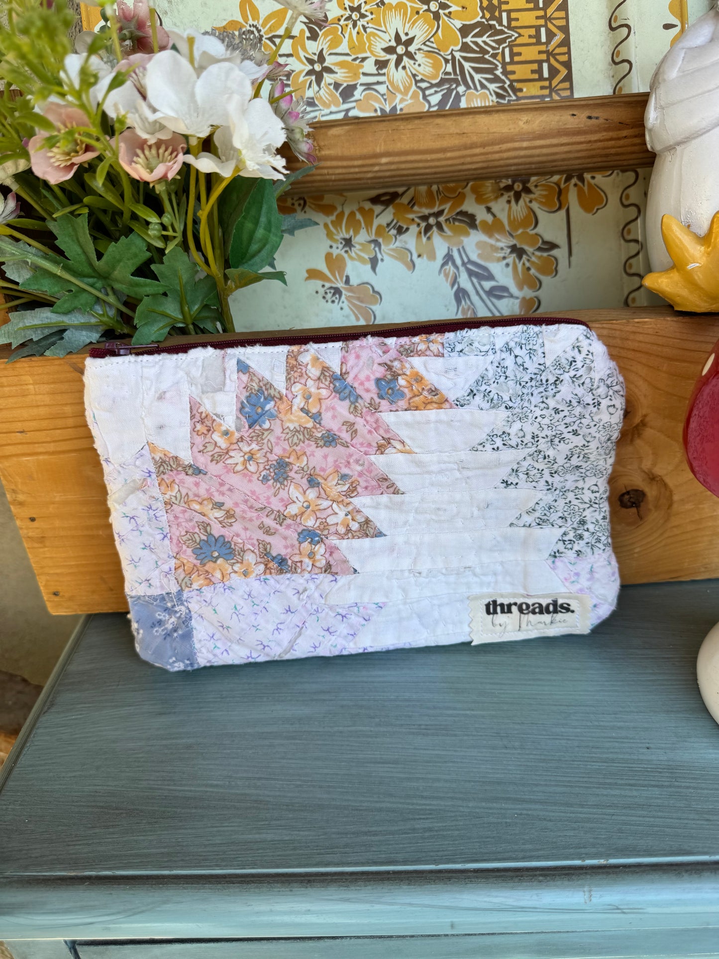 Quilted Patchwork Zipper Pouch – Vintage Pastel Edition