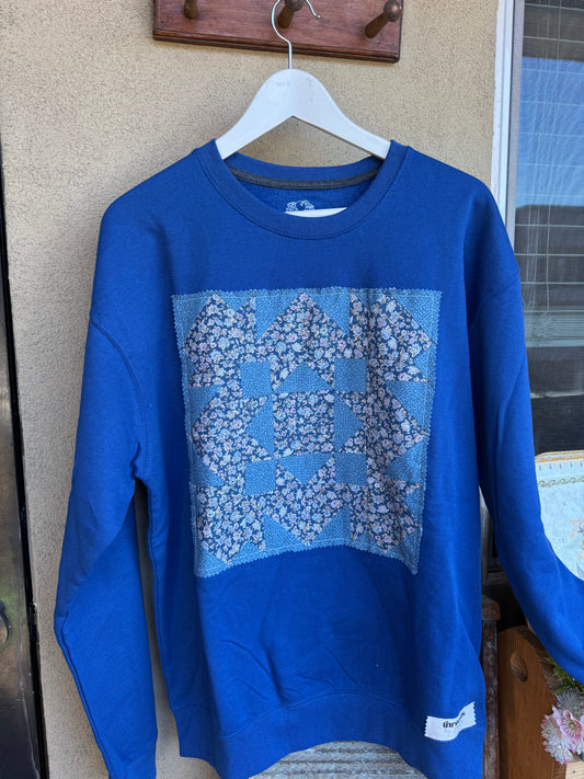 Large Blue Floral Quilt Block Sweatshirt