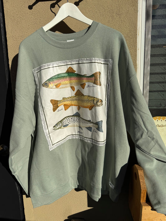 Vintage Trout Patchwork Crewneck- Size 2XL