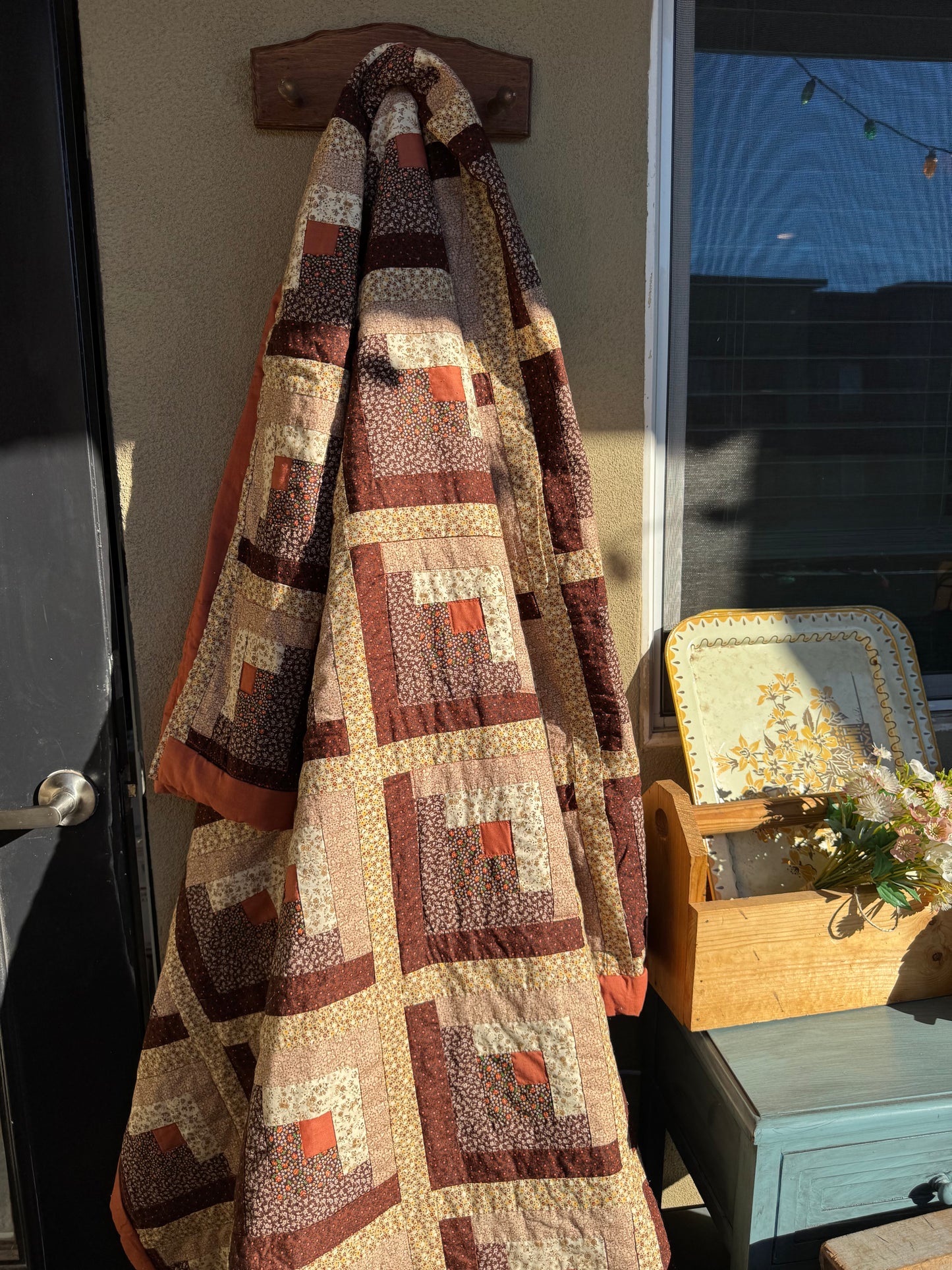 Vintage Brown/ Tan Log Cabin Quilt